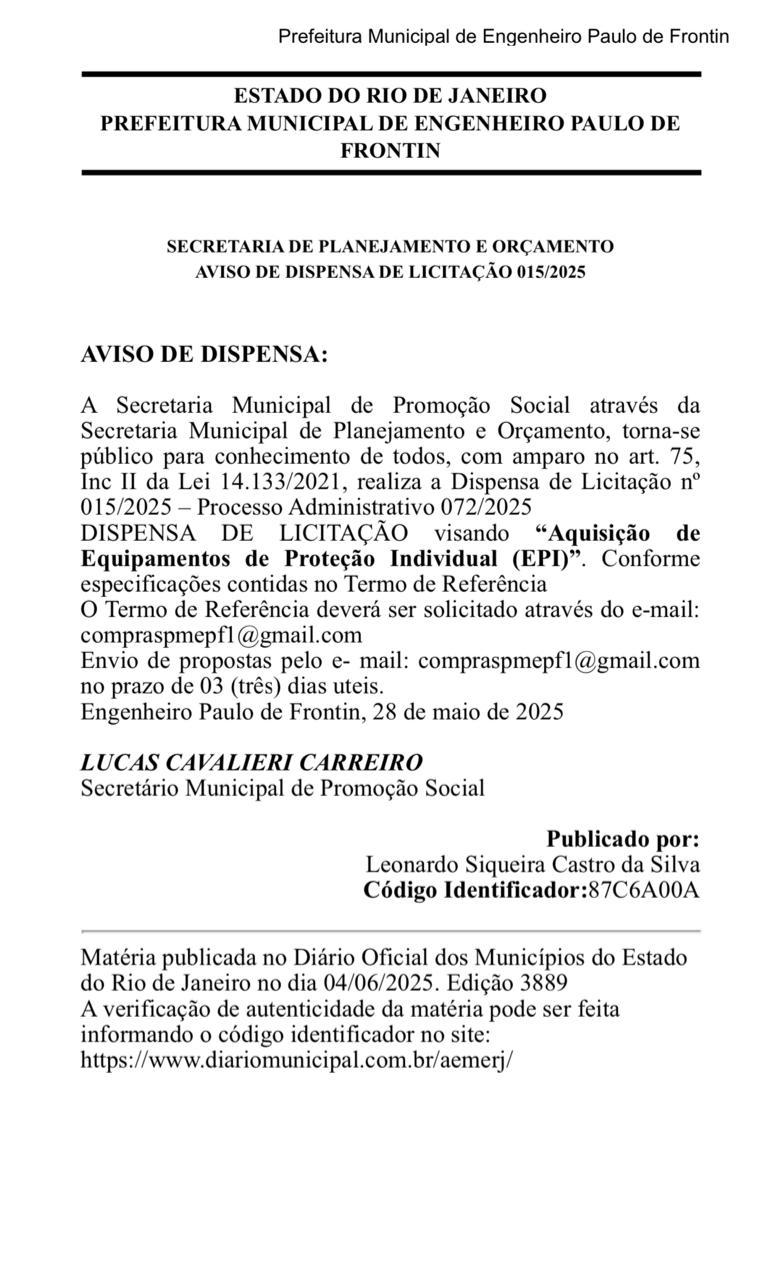No momento você está vendo Aviso de Dispensa de Licitação