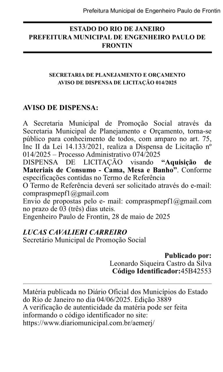 Leia mais sobre o artigo Aviso de Dispensa de Licitação