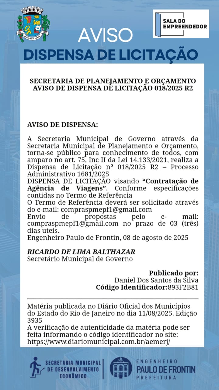 No momento você está vendo Aviso de Dispensa de Licitação