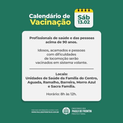 Paulo Frontin vacina idosos e profissionais de saúde neste sábado(13)