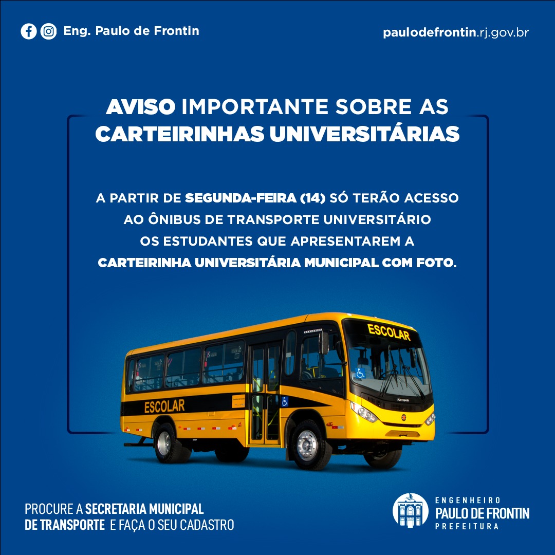 Aviso importante sobre as carteirinhas para o transporte universitário!