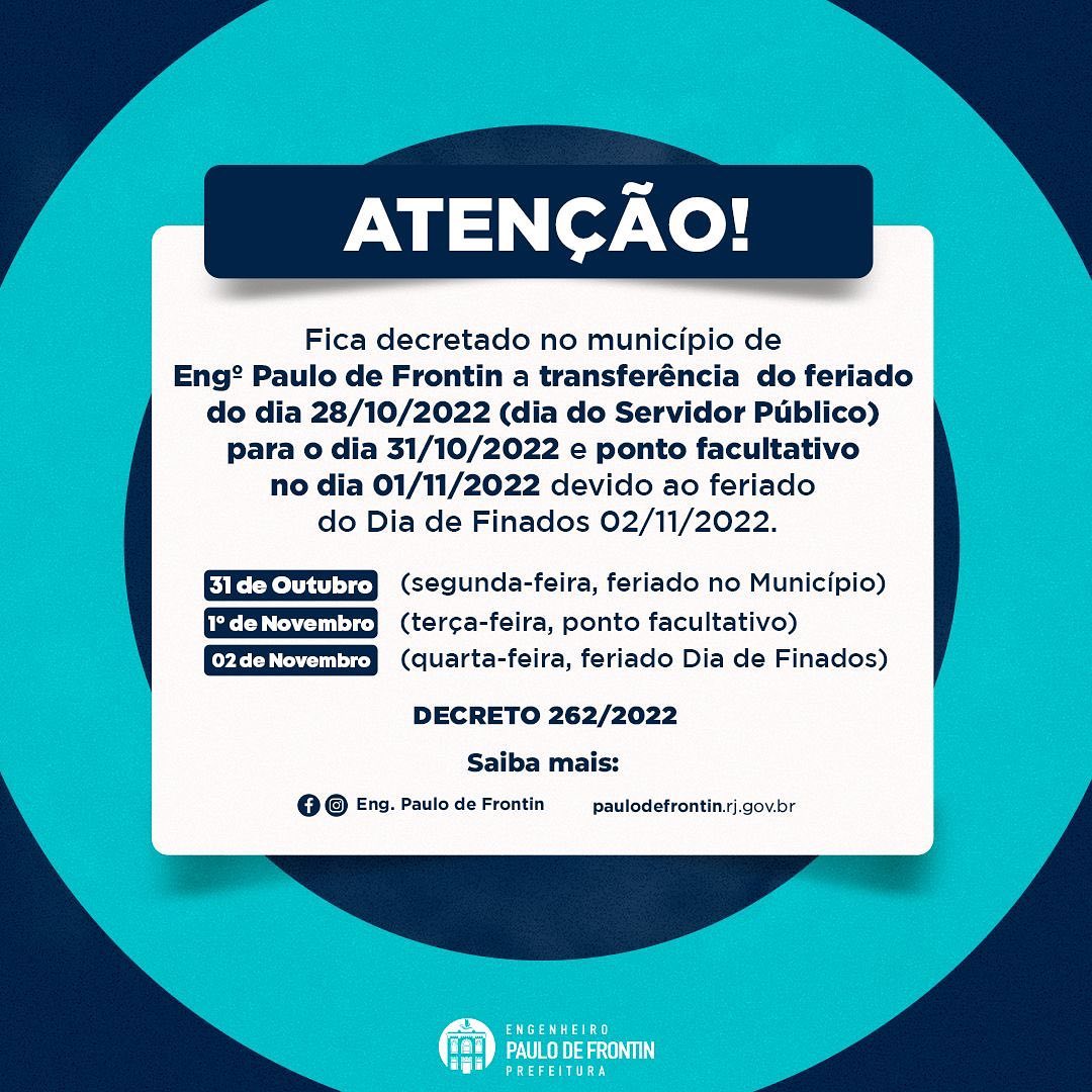 Feriado do Dia do Servidor público é transferido para a próxima segunda-feira (31); confira o calendário.