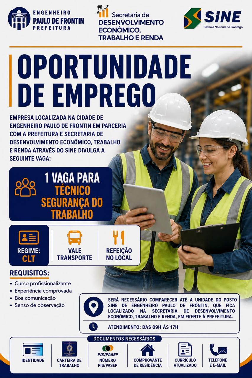 Técnico em Segurança do Trabalho — cartaz com informações transcritas na oportunidade