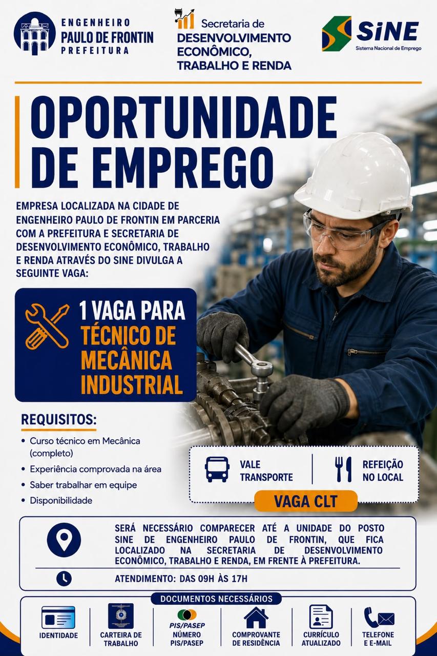 Técnico de Mecânica Industrial — cartaz com informações transcritas na oportunidade